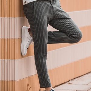 STRIPED GREY COTTON PANTS